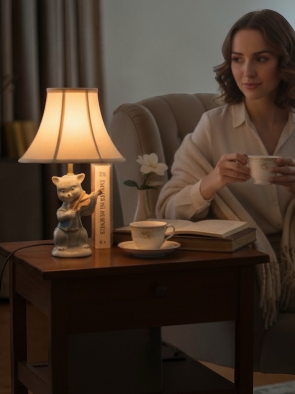 Vintage Whimsical Cat Fiddle Lamp - Picture 2 of 5